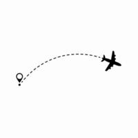 Plane following a dotted travel line symbolizing flight path, navigation, and travel tracking. vector