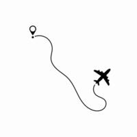 Airplane flying along a dashed line trail that marks its travel path, demonstrating aircraft route, flight navigation, and travel itinerary planning. vector