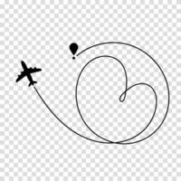 Airplane flying on a dotted travel trail, illustrating flight path, route tracking, and air journey progress. vector