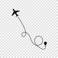 Flight path depicted by a dotted curve behind an airplane icon, illustrating travel itinerary, aircraft route tracking, and navigation for travelers or airline services. vector