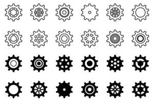 Set of mechanical gears. Cogwheel icon collection. Black sprocket wheels. Minimalist design elements. vector