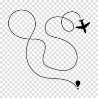 Plane moving along a dotted trajectory showing its flight route, illustrating air travel direction, navigation, and trip planning for travelers or airlines. vector