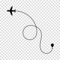 A plane traveling along a dotted line route illustrating its air journey, perfect for flight path visualization and travel itinerary. vector