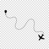 Aircraft moving on a dashed path symbolizing its air travel route and trip progress. vector