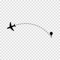 Aircraft path illustrated by a dashed line behind a plane, representing air journey, navigation, and route tracking. vector