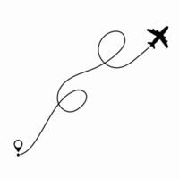 Airplane flying on a dotted route line showing flight navigation, travel tracking, and journey mapping. vector