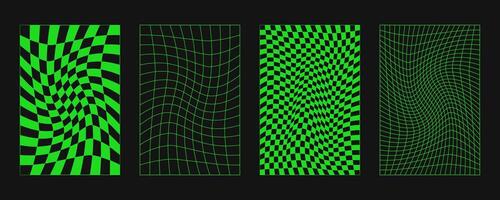 Surreal rave collection with wireframes, black spheres, Y2K elements, geometric cyberpunk shapes, psychedelic signs, and retro futuristic techno visuals. vector