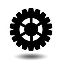 Black mechanical gear icon. Sprocket symbol, flat design cogwheel, machine part, industrial settings element, engineering sign. vector