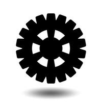 Black gear icon. Machine cogwheel symbol, flat design, mechanical sprocket element, engineering part, industrial gear sign, technical settings icon. vector
