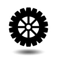 Black cogwheel icon. Machine gear symbol, flat mechanical element, industrial part, sprocket design, settings and engineering graphic. vector