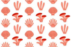 Bright seamless coral pattern with various red reef shapes and underwater flora, perfect for marine-themed designs vector