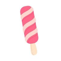 Striped pink ice cream with swirl pattern on stick, ideal for sweet summer treats, fruity visuals, and playful food design vector