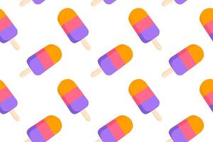 Seamless pattern of colorful layered fruit ice cream in orange, pink, and purple on white background, great for playful summer designs vector