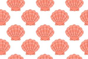 Seamless pattern with large pink scallop shells on a white background, great for beach, summer, and feminine-themed designs vector