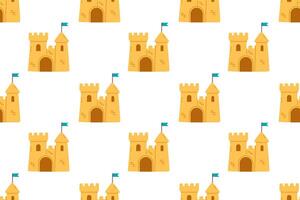 Stylish seamless pattern with multiple unique sandcastles. Ideal for beach-themed products, kids designs and wrapping paper vector