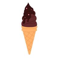 Chocolate ice cream cone with dark swirl and drops on white background, great for dessert, food ads, or sweet visuals vector