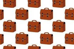 Repeating pattern with classic brown school satchels on light background vector