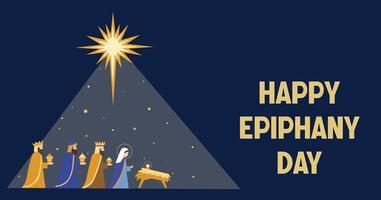Happy Epiphany Day Illustration with Three Wise Men and Nativity Scene vector
