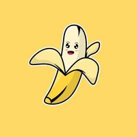 Peeled banana cartoon with funny face and happy expression on yellow background vector