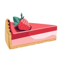 Strawberry cheesecake slice with layered filling and crust, flat graphic style, isolated on white vector