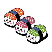 Cute sushi characters with smiling faces on white background vector