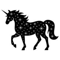 Silhouette of unicorn with star pattern on white background, magical fantasy concept, image vector