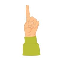 Hand with number one. Cartoon-style human hand with raised index finger pointing straight up, isolated on white background. vector