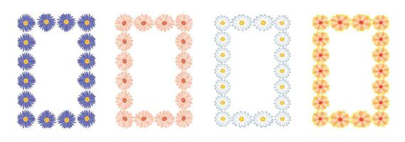 Set of flower frames. Wreath with flowers. Floral frame, hand drawn simple cute botanical round frame. Four different colored floral borders on a white background vector