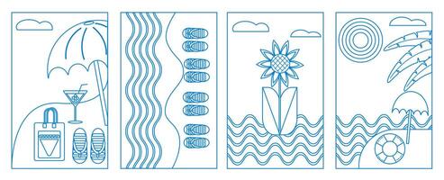 Four vertical banners with a beach scene vector