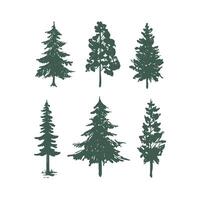 Set of Tree illustrations in Green Color. Trees silhouettes. Forest silhouettes. Trees line art. Sketch style vector