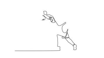 Self drawing animation single line draw aggressive athlete striking at his opponent with hook punch during boxing fight. Two boxers having match in boxing ring. Continuous line. Full length animated video
