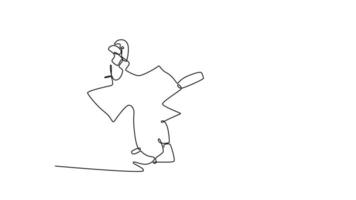 Self drawing animation of single line draw muscular athlete striking his opponent with uppercut during boxing fight. Two young boxers having match in boxing ring. Continuous line. Full length animated video