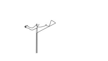 Animated self drawing of continuous line draw attractive male athlete practicing at sports stadium, doing high jump. Agile, explosive, precision, flexibility, and power. Full length one line animation video