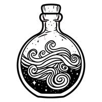 Intricate art of a swirling potion in a glass bottle with cosmic designs vector