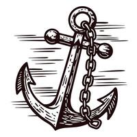 Nautical anchor with chain in vintage engraving vector