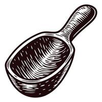 Wooden scoop with intricate hand drawn detail featuring textured patterns vector