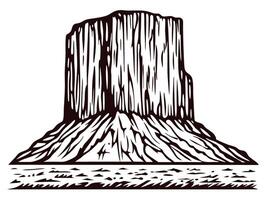 Monochrome of a majestic mesa in a desert landscape with vertical rock formations and clear skies vector