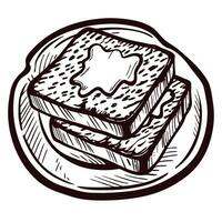 Hand drawn sketch of toast bread with butter on plate reflecting breakfast simplicity vector