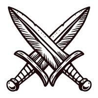 Crossed swords emblem with detailed engraving and intricate patterns vector