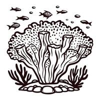 Detailed coral reef scene with fish swimming in ocean ecosystem vector