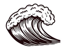 Artistic depiction of a powerful ocean wave in monochrome vector