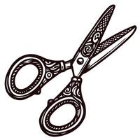 Intricately designed vintage scissors with ornate patterns in black and white vector