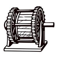 Vintage mechanical winch with gear wheels and handle in rustic vector