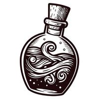 Decorative bottle with waves and cork displaying artistic swirls in vintage vector