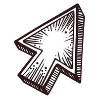 Intricate hand drawn arrow cursor with detailed linework in black and white vector