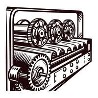 Vintage printing press with gears and rollers depicted in detailed art vector