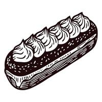 Detailed of a sweet chocolate eclair with cream topping vector
