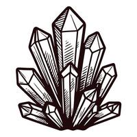 Monochrome crystal cluster with geometric mineral formations vector