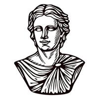 Classical bust sculpture of a masculine figure with detailed features in monochrome vector
