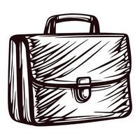 Sketch of a vintage briefcase with handle and buckle in black and white vector